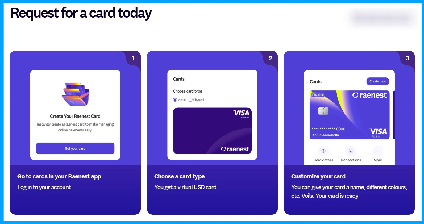 Request for a Raenest Cards for all transactions